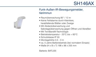 Daitem SH146AX Funk-Außen-Tierimmun-IR-Bewegungsmelder Flächenüberwachung 85Grad / 12m