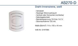 Daitem AS270-D Innensirene weiß verkabelt VdS-Nr. G197065